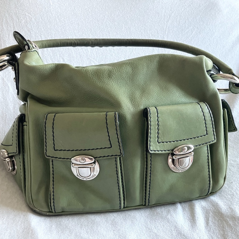 Marc Jacobs shoulder bag, sage green leather with chrome hardware
